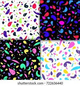 Set of abstract colorful terrazzo patterns. Collection of trendy vintage backgrounds.