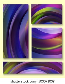 Set of abstract colorful vector backgrounds with waves of blue, green and violet shades