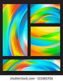 Set of abstract colorful vector backgrounds with waves of blue, orange, green, yellow, red and white shades