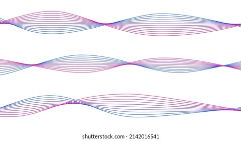 Set of abstract colorful wave with lines. Digital frequency track equalizer. Vector illustration dynamic music wave. Technology sound.