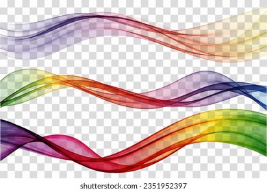 Set of abstract colorful waves isolated on transparent background. Futuristic wallpaper, element for presentation, postcard, flyer and brochure.