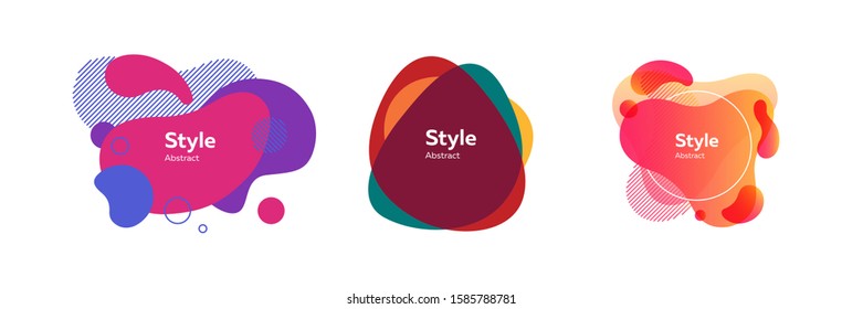 Set of abstract colorful wavy modern graphic figures. Dynamical forms, flowing liquid shapes, wavy line. Trendy design for banners, flyers, presentation slides. Vector illustration