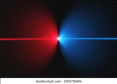 Set of abstract colors laser beam. Transparent is isolated on a black background. Vector illustration. Red. Blue.