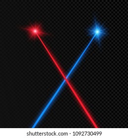 Set of abstract colors laser beam. Transparent is isolated on a black background. Vector illustration. Red. Blue.