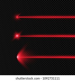 Set of abstract colors laser beam. Transparent is isolated on a black background. Vector illustration. Red.