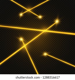Set of abstract colors laser beam. Transparent is isolated on a black background. Vector illustration. Red. Gold. Green. Blue.