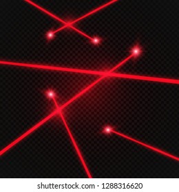Set of abstract colors laser beam. Transparent is isolated on a black background. Vector illustration. Red.