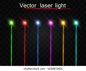 Set of abstract colors laser beam. Transparent is isolated on a black background. Vector illustration. Red. Gold. Green. Blue.