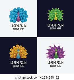 Set of Abstract colourful Peacock Logo Design Illustration Vector, peacock logo template