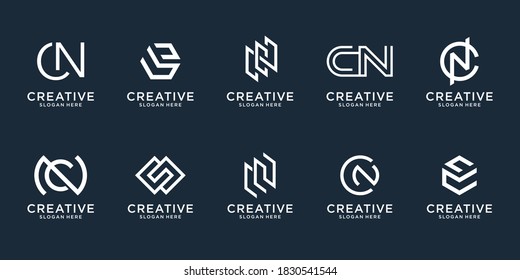 Conjunto de la combinación abstracta letra inicial c y letra n plantilla de diseño de logotipo. iconos para negocios de lujo, elegante, sencillo. Vector Premium