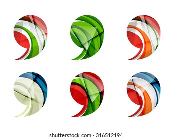 Set of abstract comma icon, business logotype concepts, clean modern geometric design. Created with transparent abstract wave lines