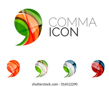 Set of abstract comma icon, business logotype concepts, clean modern geometric design. Created with transparent abstract wave lines
