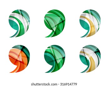 Conjunto de ícono de coma abstracta, conceptos de logotipo de negocio, diseño geométrico moderno limpio. Creado con líneas de onda abstractas transparentes