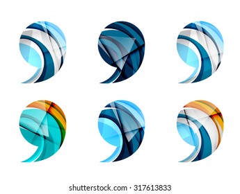Set of abstract comma icon, business logotype concepts, clean modern geometric design. Created with transparent abstract wave lines