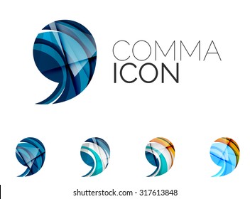 Set of abstract comma icon, business logotype concepts, clean modern geometric design. Created with transparent abstract wave lines