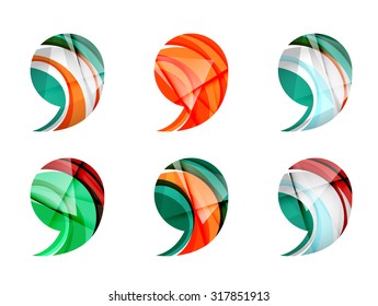 Set of abstract comma icon, business logotype concepts, clean modern geometric design. Created with transparent abstract wave lines