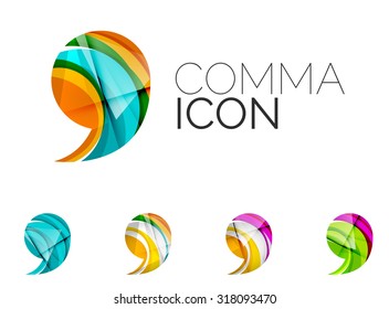 Set of abstract comma icon, business logotype concepts, clean modern geometric design. Created with transparent abstract wave lines