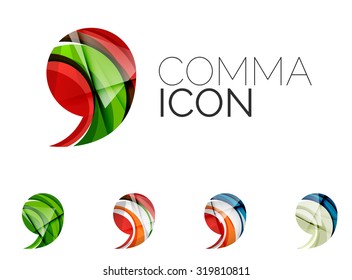 Set of abstract comma icon, business logotype concepts, clean modern geometric design. Created with transparent abstract wave lines