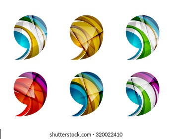 Set of abstract comma icon, business logotype concepts, clean modern geometric design. Created with transparent abstract wave lines