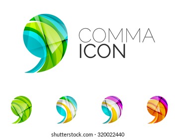 Set of abstract comma icon, business logotype concepts, clean modern geometric design. Created with transparent abstract wave lines