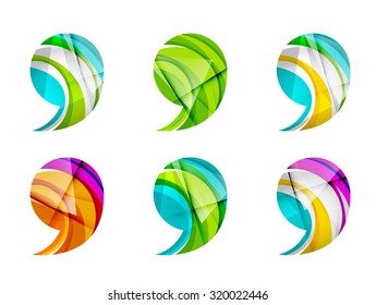Set of abstract comma icon, business logotype concepts, clean modern geometric design. Created with transparent abstract wave lines