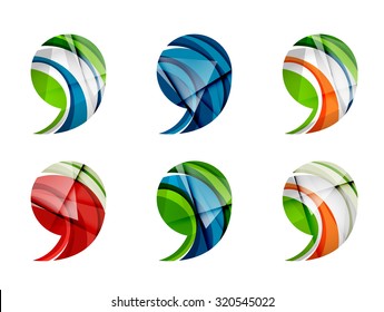 Set of abstract comma icon, business logotype concepts, clean modern geometric design. Created with transparent abstract wave lines