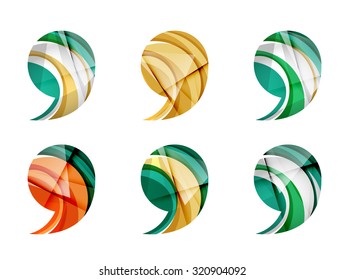 Set of abstract comma icon, business logotype concepts, clean modern geometric design. Created with transparent abstract wave lines
