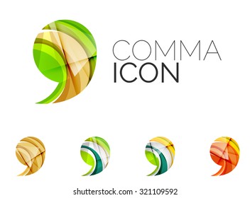 Set of abstract comma icon, business logotype concepts, clean modern geometric design. Created with transparent abstract wave lines