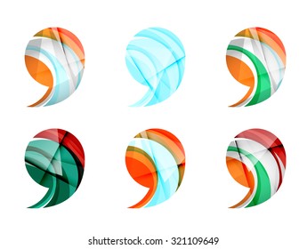 Set of abstract comma icon, business logotype concepts, clean modern geometric design. Created with transparent abstract wave lines