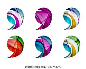 Set of abstract comma icon, business logotype concepts, clean modern geometric design. Created with transparent abstract wave lines