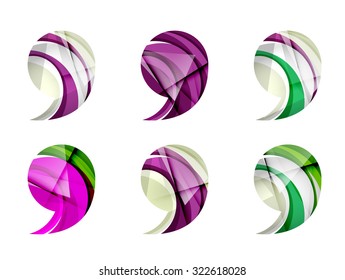 Set of abstract comma icon, business logotype concepts, clean modern geometric design. Created with transparent abstract wave lines