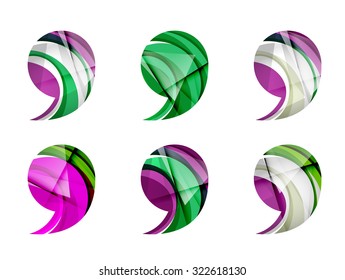 Set of abstract comma icon, business logotype concepts, clean modern geometric design. Created with transparent abstract wave lines