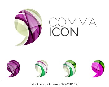 Set of abstract comma icon, business logotype concepts, clean modern geometric design. Created with transparent abstract wave lines