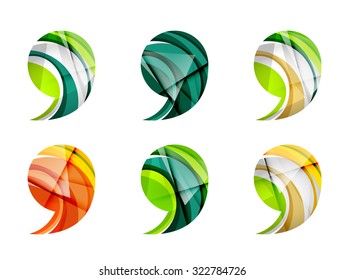 Set of abstract comma icon, business logotype concepts, clean modern geometric design. Created with transparent abstract wave lines