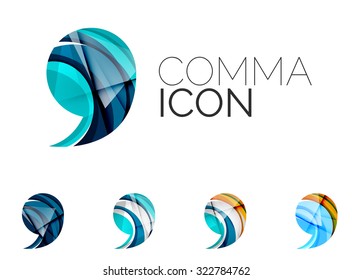 Set of abstract comma icon, business logotype concepts, clean modern geometric design. Created with transparent abstract wave lines