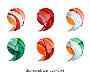 Set of abstract comma icon, business logotype concepts, clean modern geometric design. Created with transparent abstract wave lines