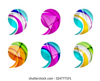 Conjunto de ícono de coma abstracta, conceptos de logotipo de negocio, diseño geométrico moderno limpio. Creado con líneas de onda abstractas transparentes