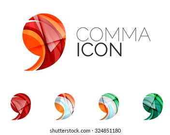 Set of abstract comma icon, business logotype concepts, clean modern geometric design. Created with transparent abstract wave lines