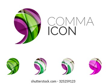 Set of abstract comma icon, business logotype concepts, clean modern geometric design. Created with transparent abstract wave lines