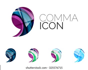 Set of abstract comma icon, business logotype concepts, clean modern geometric design. Created with transparent abstract wave lines