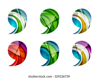 Set of abstract comma icon, business logotype concepts, clean modern geometric design. Created with transparent abstract wave lines