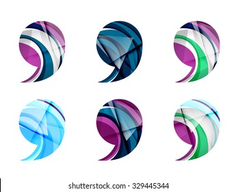 Set of abstract comma icon, business logotype concepts, clean modern geometric design. Created with transparent abstract wave lines