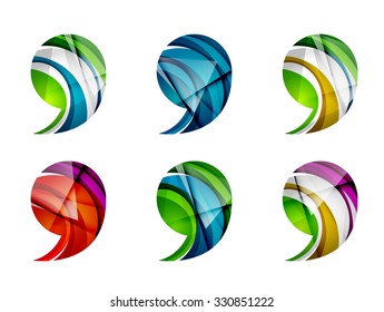 Conjunto de ícono de coma abstracta, conceptos de logotipo de negocio, diseño geométrico moderno limpio. Creado con líneas de onda abstractas transparentes