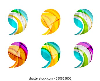 Set of abstract comma icon, business logotype concepts, clean modern geometric design. Created with transparent abstract wave lines