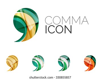 Set of abstract comma icon, business logotype concepts, clean modern geometric design. Created with transparent abstract wave lines