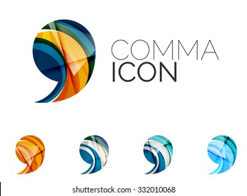 Set of abstract comma icon, business logotype concepts, clean modern geometric design. Created with transparent abstract wave lines