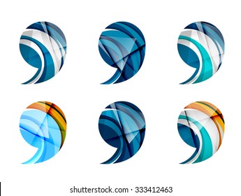 Set of abstract comma icon, business logotype concepts, clean modern geometric design. Created with transparent abstract wave lines
