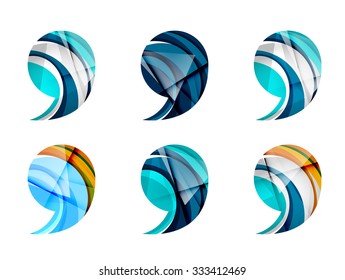 Set of abstract comma icon, business logotype concepts, clean modern geometric design. Created with transparent abstract wave lines