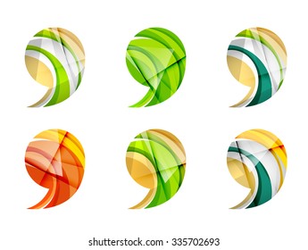 Set of abstract comma icon, business logotype concepts, clean modern geometric design. Created with transparent abstract wave lines