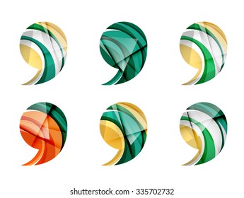 Set of abstract comma icon, business logotype concepts, clean modern geometric design. Created with transparent abstract wave lines